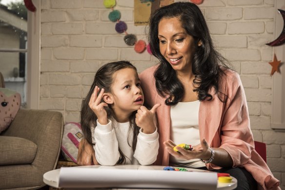 Andrea Christie-David and her six-year-old daughter Anneke Ferry. She is teaching her daughter times tables because she thinks it’s important to know them off by heart.
