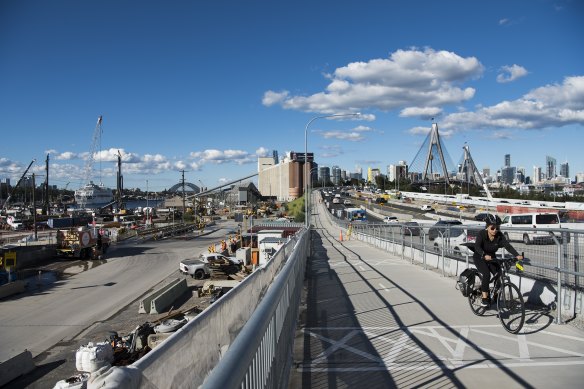 Internal documents show the tallest buildings in the first stage of Bays West will be near the western ramps to the Anzac Bridge.