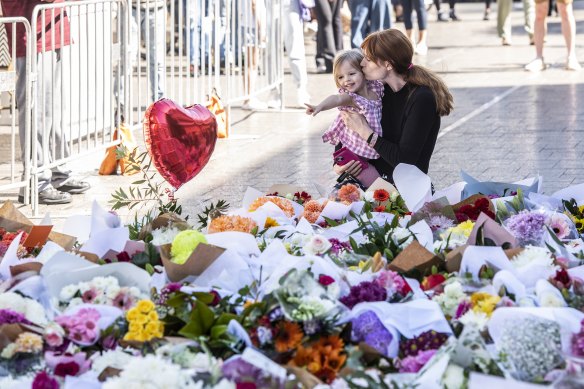 Floral tributes at Bondi Junction mall.