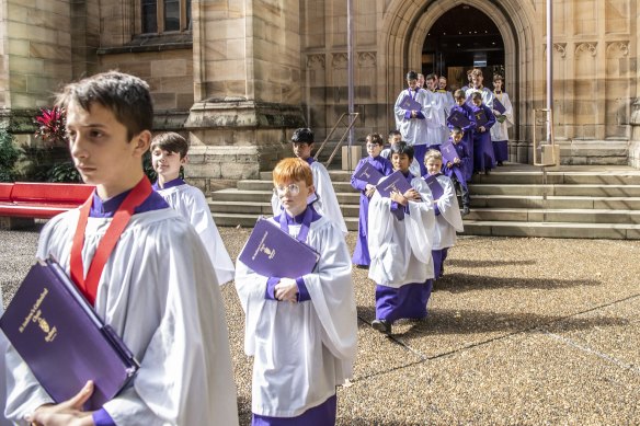 The procession of choristers after the cathedral service.