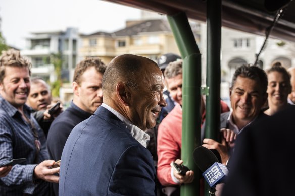 Eddie Jones fronts the media at Coogee on Tuesday.