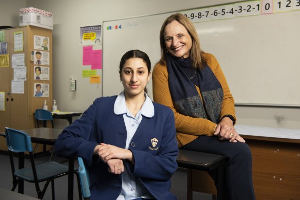 Cerdon College extension maths student Joyce Eweda and maths coordinator Grace Muscat.