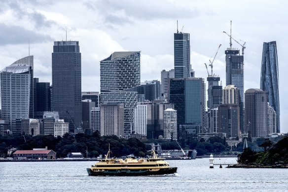 The Sydney skyline from Sunset Place over Hermitage Walk at Nielsen Park, Vaucluse.