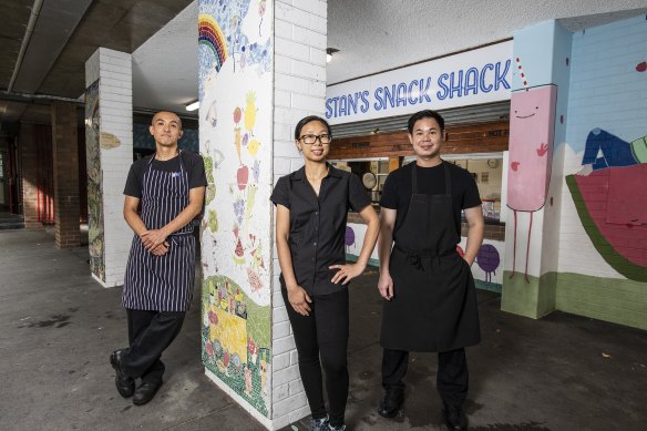 Chefs, Donna Chau, Kenji Okuda and Santo Bun have taken over Stanmore Public School canteen.