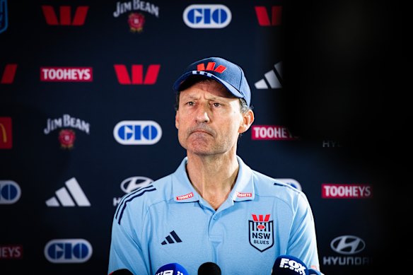 Fighting fit: Laurie Daley faces the media after announcing his changes for the Blues squad ahead of game III in Brisbane.