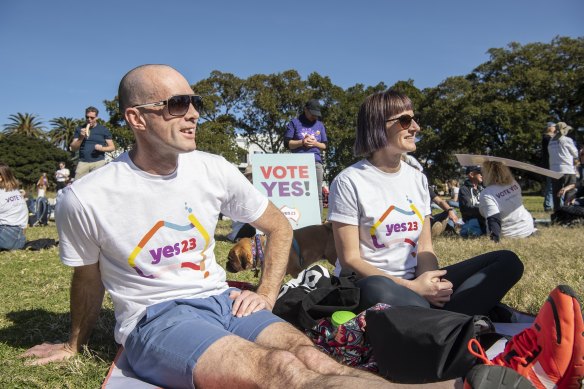 Sydney couple Adam Stott and Bec Main said they had decided to attend the pro-Voice event due to fears the Yes campaign was losing momentum. 