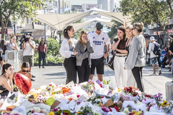 Floral tributes at Bondi Junction continue to arrive.