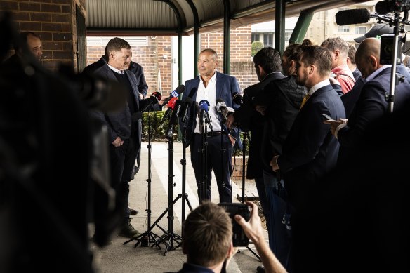 Eddie Jones at the Cooge Oval press conference.