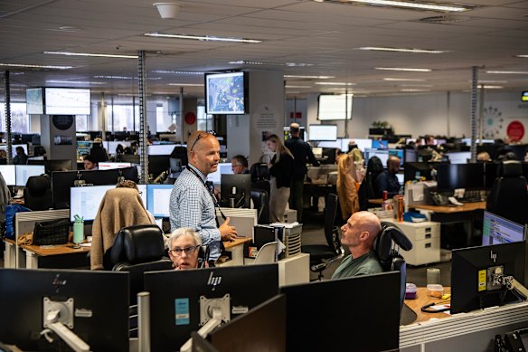 The integrated operations centre at Qantas’ headquarters near Sydney Airport is a hive of activity.