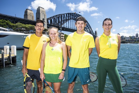 Jason Kubler, Zoe Hives, Alex de Minaur and Ajla Tomljanovic launch Australia’s United Cup campaign.