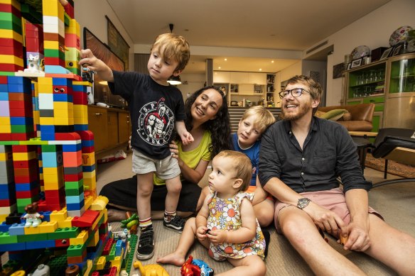 Georgia Potter Butler with partner Martin Boersma, and their children Finn (left), Juno (centre) and Leif Boersma (right).