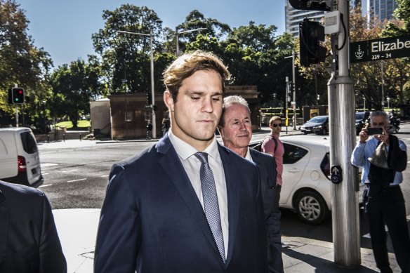 Jack de Belin arrives at Downing Centre court in May last year.