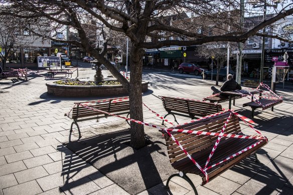 Public benches taped up in Summer Hill.