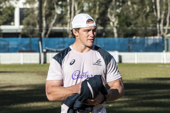 Michael Hooper watching the Wallabies training at Manly Oval.