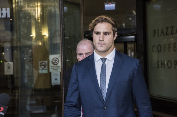 Jack de Belin leaves court after he was found not guilty of one charge earlier this month. The jury could not reach a verdict on the other charges.