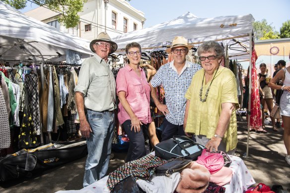 Naomi and David McCumstie (centre) with David’s parents Bob and Judy, who started Glebe Markets in 1992. 