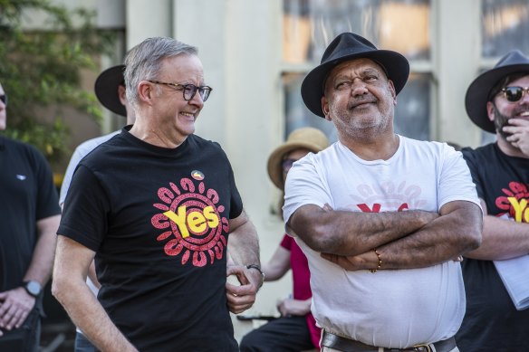 Prime Minister Anthony Albanese with Noel Pearson in Summer Hill on Saturday.