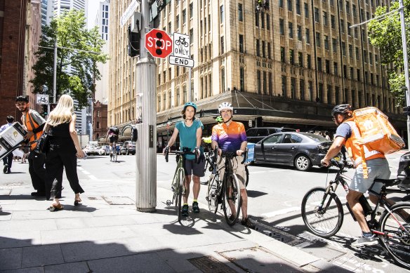 End of the line: the King Street cycleway abruptly ends at Clarence Street, where bike riders are forced onto the road.