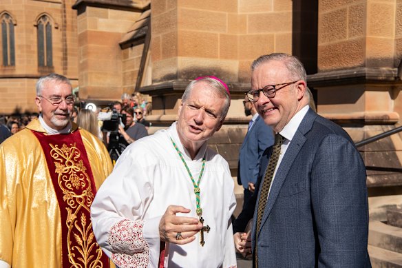 Prime Minister Anthony Albanese with Catholic Archbishop of Sydney Anthony Fisher, at St Mary’s Cathedral.
