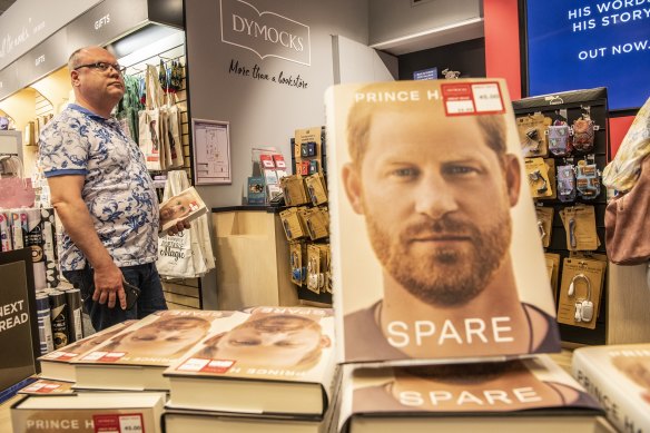 Prince Harry’s memoir Spare on sale in Dymocks’ George Street, Sydney shop.