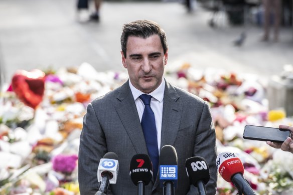 Scentre Group chief executive Elliott Rusanow outside the Bondi shopping centre on Monday.