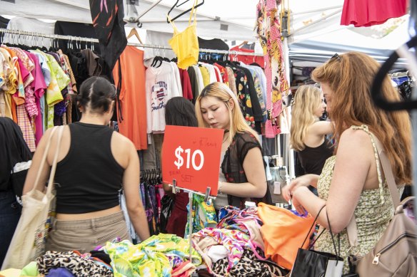 Shoppers at Glebe Markets on February 11.