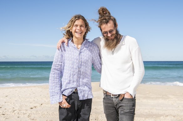 Rasmus King and Tyler Atkins on Sydney’s Bondi beach. 