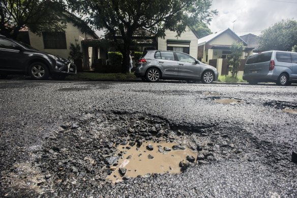 Pot holes along Flood Street Leichhardt.