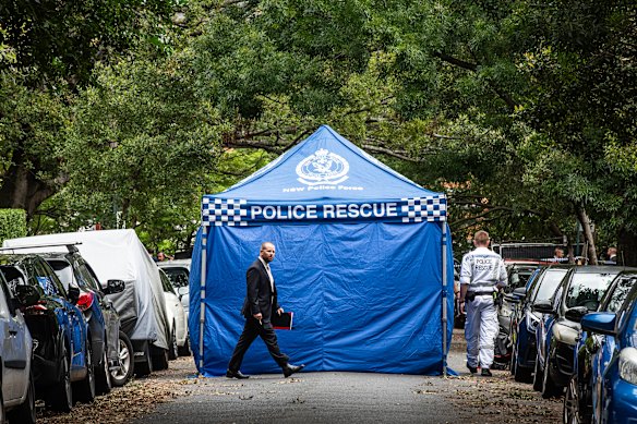 Police outside the apartment complex on St Neot Avenue.
