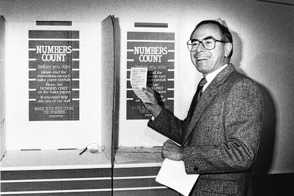 John Howard  prepares to vote in the 1987 election.