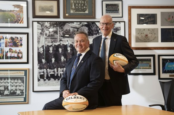 Rugby Future Fund investors Brian O’Sullivan (left) and Geoff Wilson.