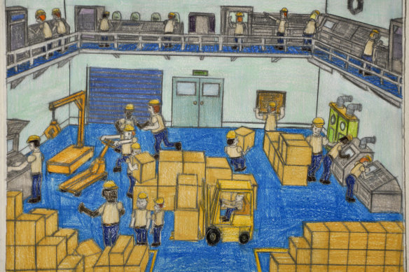 Samraing Chea, Economic Recovery, 2011; greylead and colour pencil on paper, 25 x 33 cm