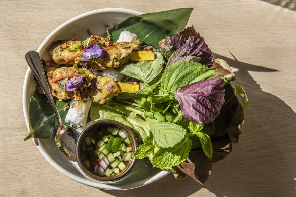 Botanic House’s lemongrass and tumeric chicken skewer.