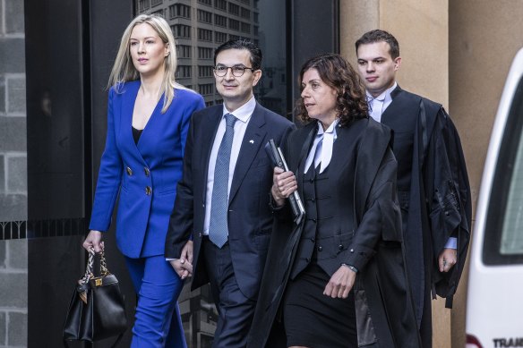 Surgeon Munjed Al Muderis and his barrister, Sue Chrysanthou, SC (second from right), outside the Federal Court in Sydney in September.