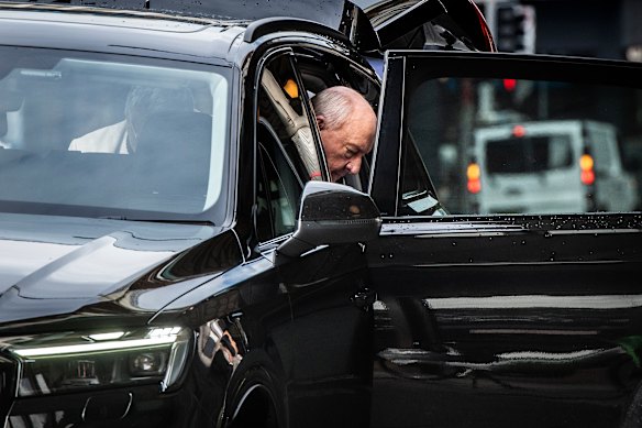 Alan Jones arriving for the tenth day of his criminal trial.