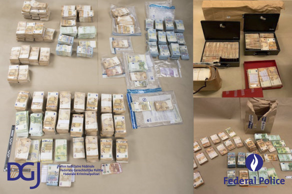 A portion of the 1.5 million euro dollars found and seized by Belgian police.