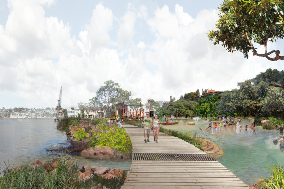 The “tidal terrace” would incorporate harbour water, a boardwalk and native plants. 