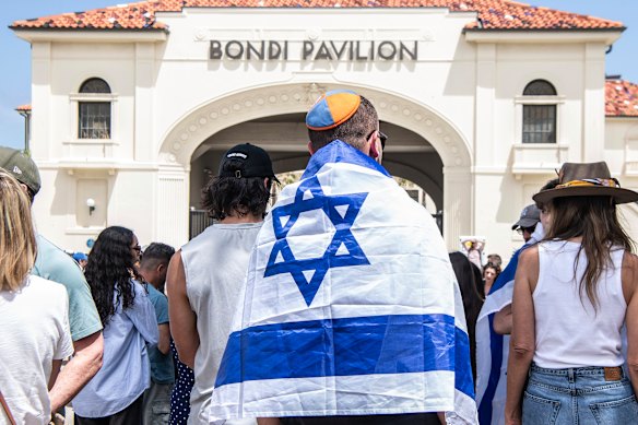 Attendees gather at Bondi Beach Pavilion at a vigil for the victims of the attack.