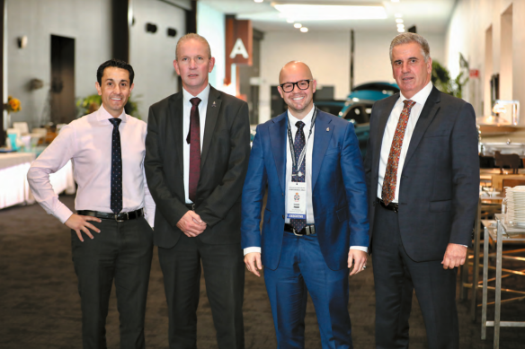 Queensland Opposition Leader David Crisafulli, Queensland Police Union president Ian Leavers, vice-president Shane Prior, and opposition police spokesperson Dale Last at the union’s annual conference in May, pictured in the winter 2023 edition of the Queensland Police Union Journal.