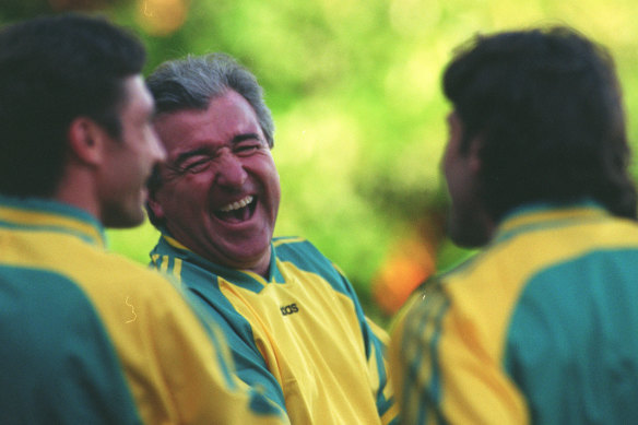 Terry Venables, then Socceroos boss, during a training session with the Australian squad in January 1997.