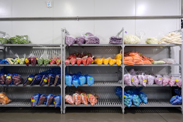 Bags of produce in the Dnata catering facility.