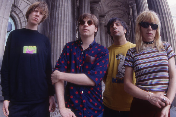 Sonic Youth outside Parliament House, Melbourne, in 1993. Her former husband Thurston Moore is on the left.