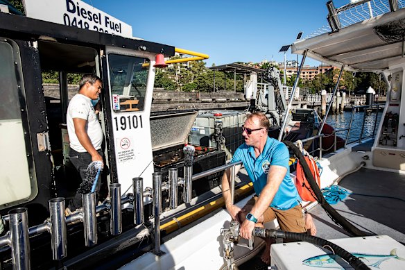 Sydney Charter Fishing owner operator Adam Parkinson refuels at a cost of $1728, much higher than he has had to pay before.