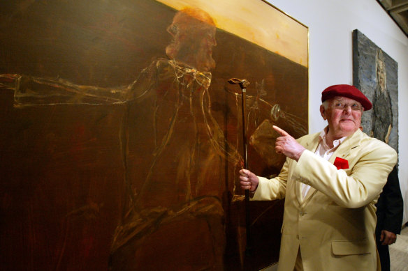 John Olsen in 2005 with his Archibald Prize winning work.