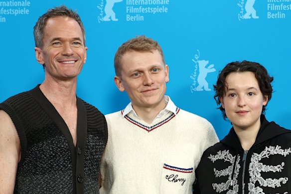 Neil Patrick Harris, director George Jaques and Bella Ramsey pose at the Sunny Dancer event.