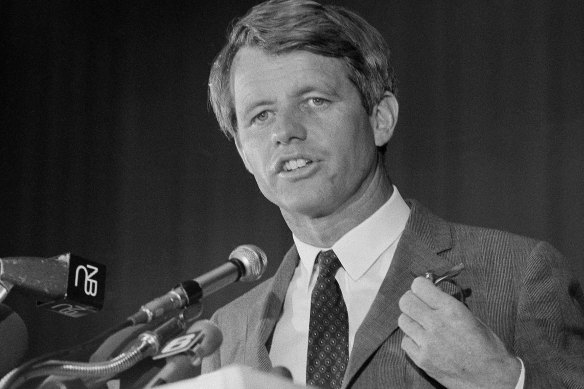 US senator Robert F. Kennedy delivers a speech in 1968.