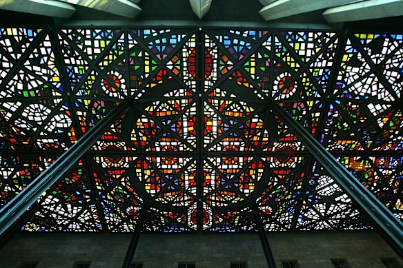 The Leonard French stained-glass ceiling in the Great Hall of the NGV.