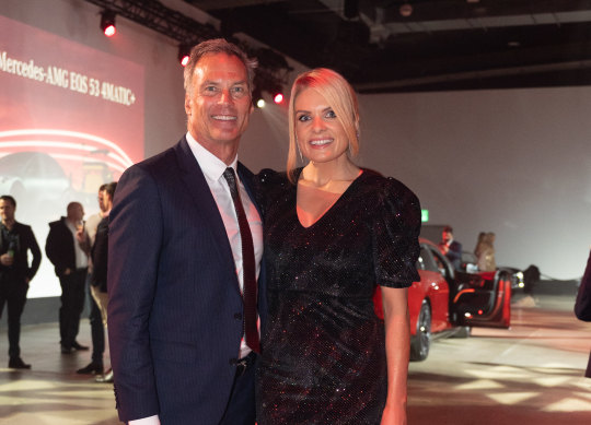 David Panton at the Mercedes-Benz launch with the night's host Erin Molan.