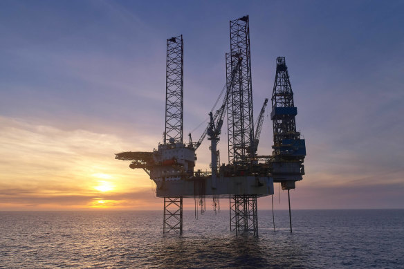 A gas rig at the West Barracouta wells in the Bass Strait.