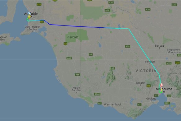 The flight took off for Canberra from Adelaide and was diverted to Melbourne.